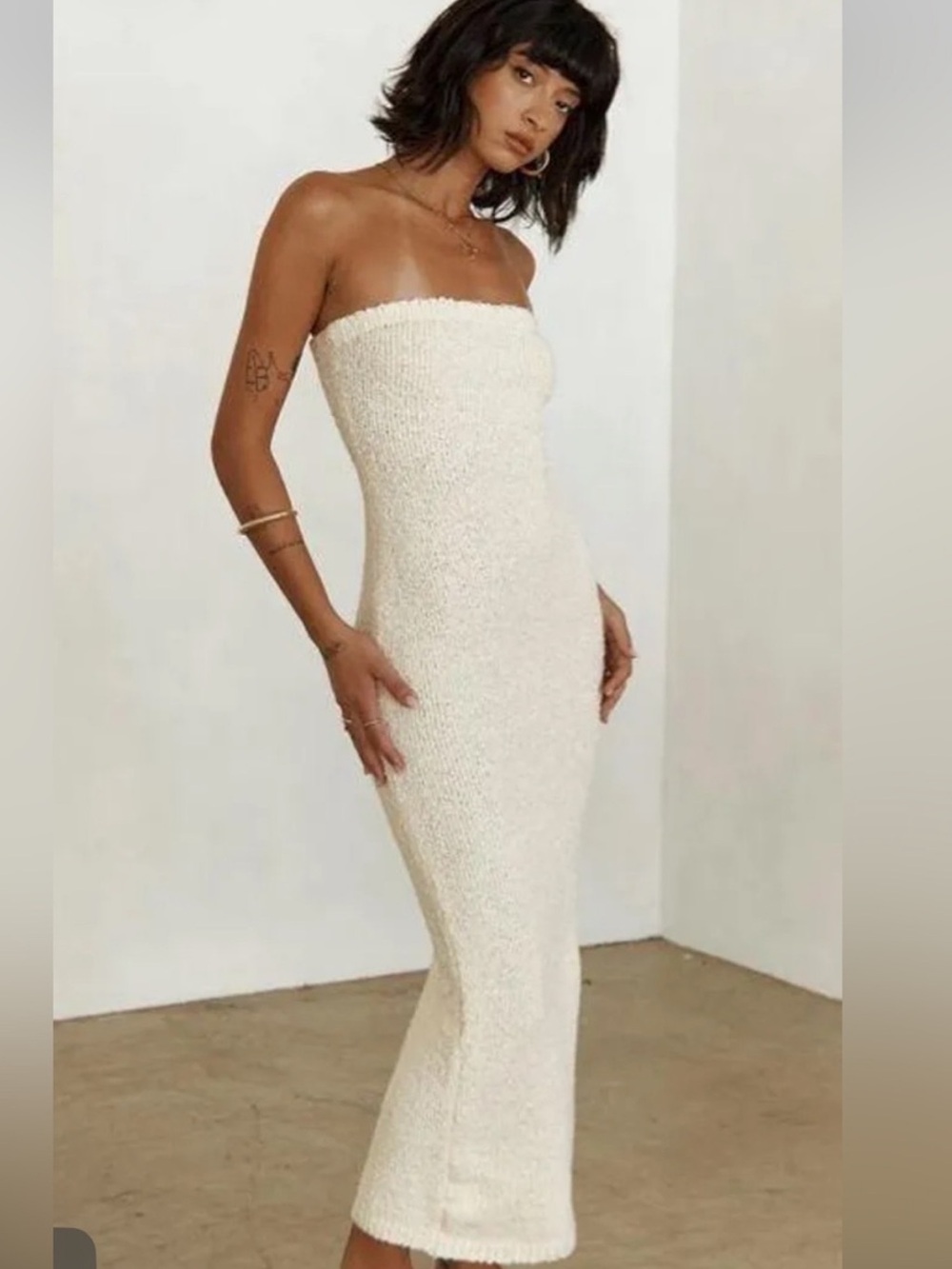 Princess Polly Strapless Cream Maxi Knit Dress